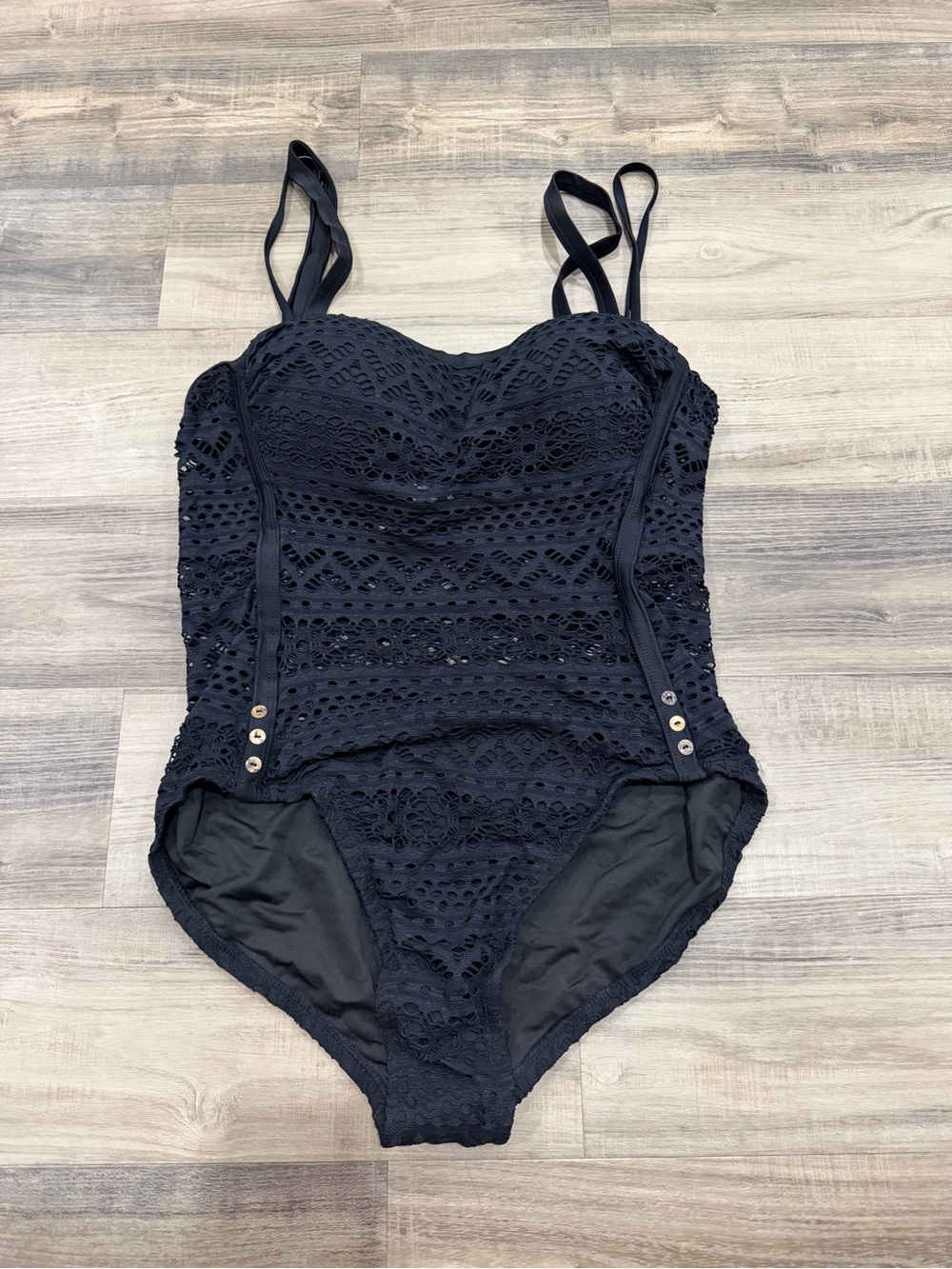 Unbranded Women’s Black Crochet Lace One-Piece Swimsuit